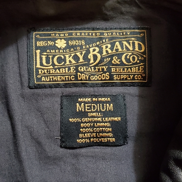 Men's Lucky Brand Black Leather Jkt medium - Picture 3 of 3